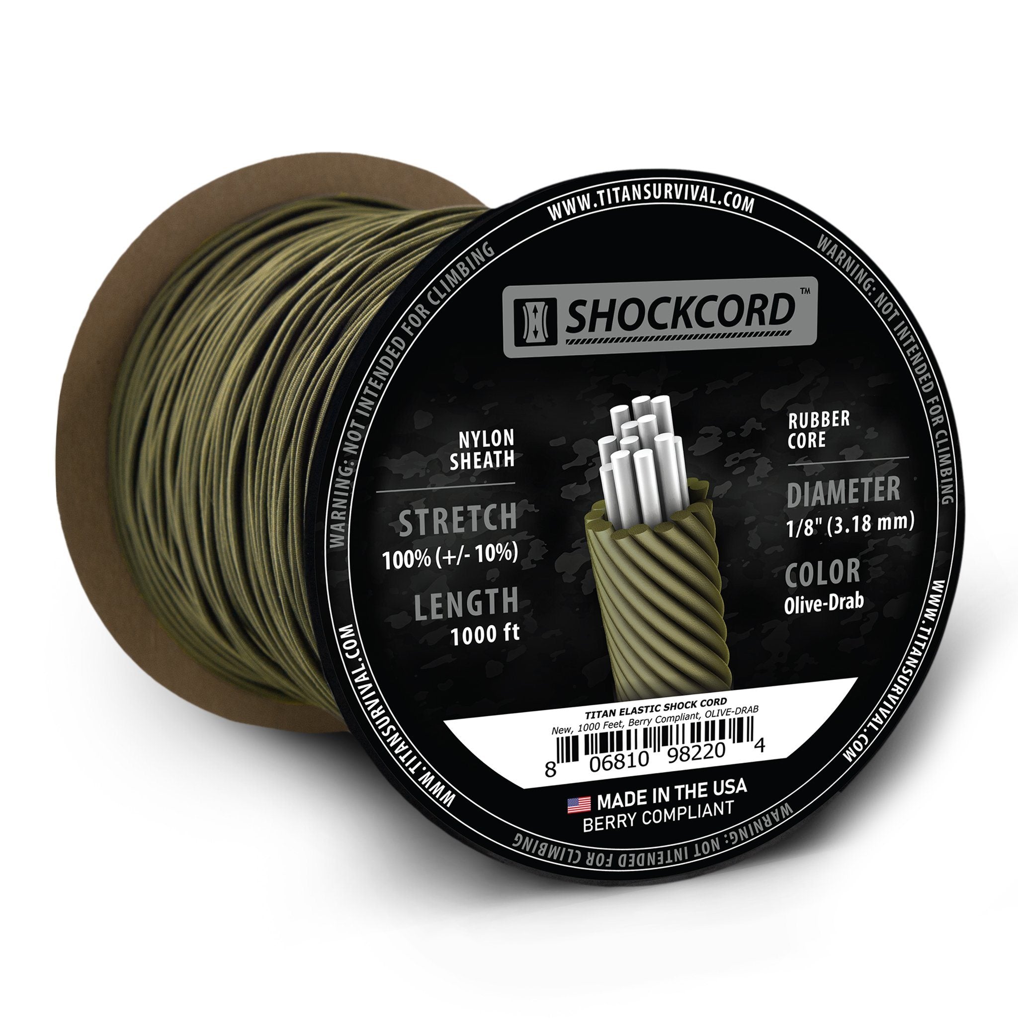 1/8 Olive-Drab Shock Cord, 1000 FT SPOOL