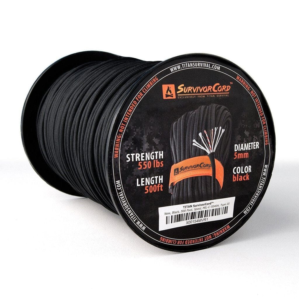 TITAN SurvivorCord w/ Integrated Fishing Line, Fire-Starter, and Snare Wire